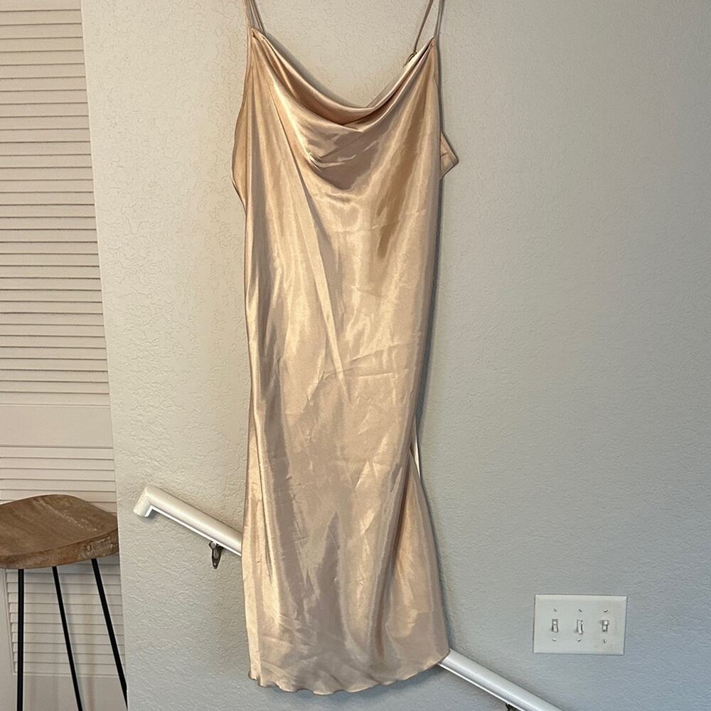 Bebe Gold Satin Slip Dress Adjustable Strap Drape Neck Sexy 90s Grunge Midi XL